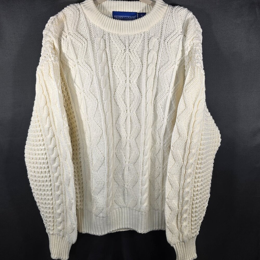 Prides Landing Winter White Cable Knit Sweater "On Trend" Size L (M-16)